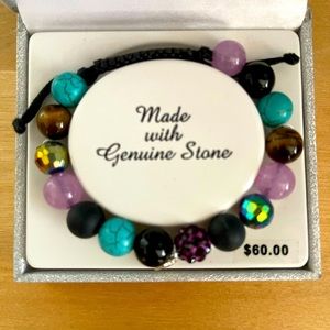 Adjustable bracelet w silver and precious stones